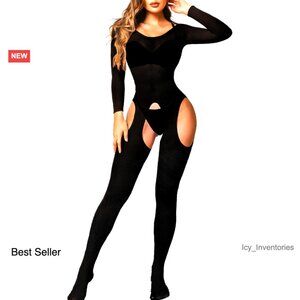 Sheer Fishnet Bodysuit Long Sleeve Sexy Lingerie Plus Size Rave Outfit